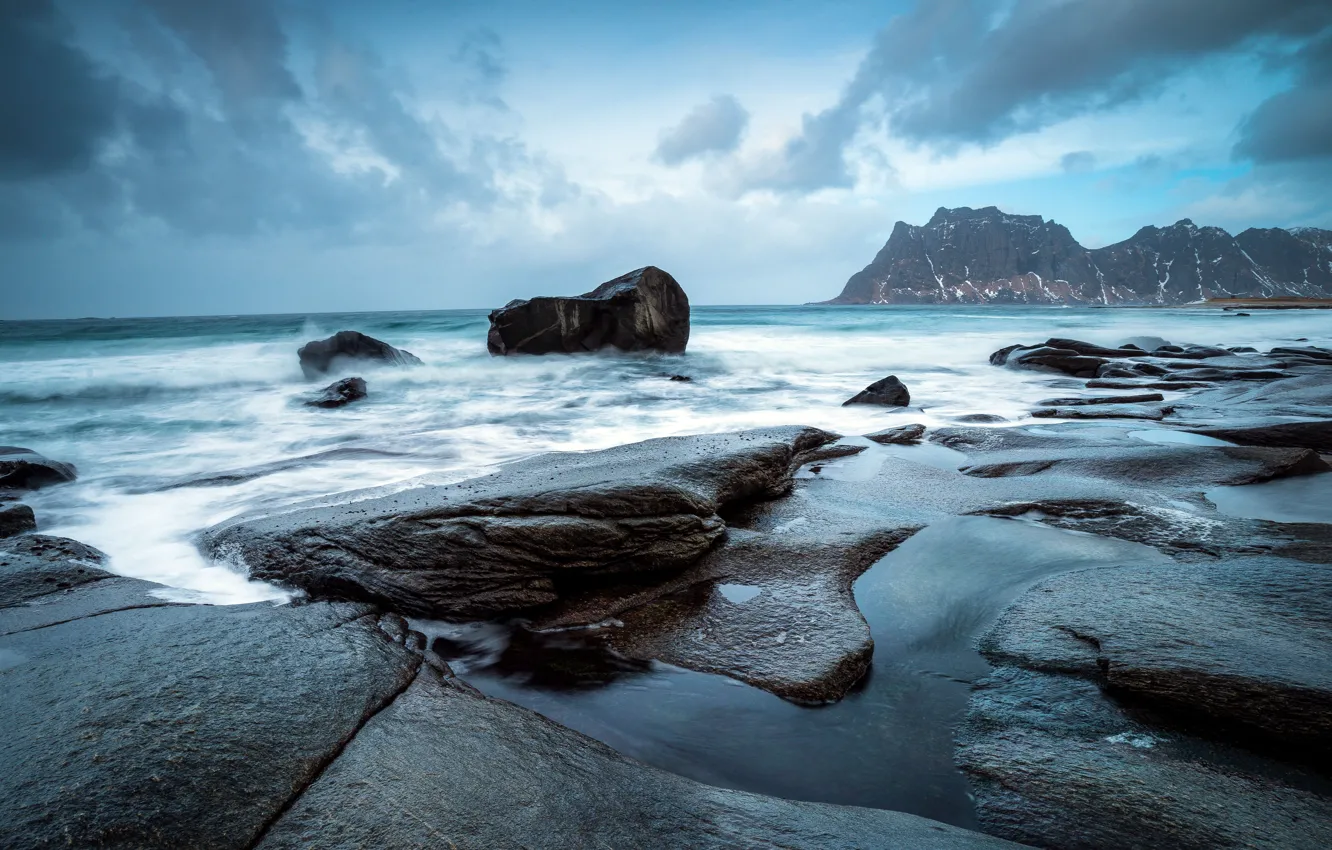 Photo wallpaper Norway, Reef, Norway, Reef, Coast Evening, Leknes, Evening coast, Leknes