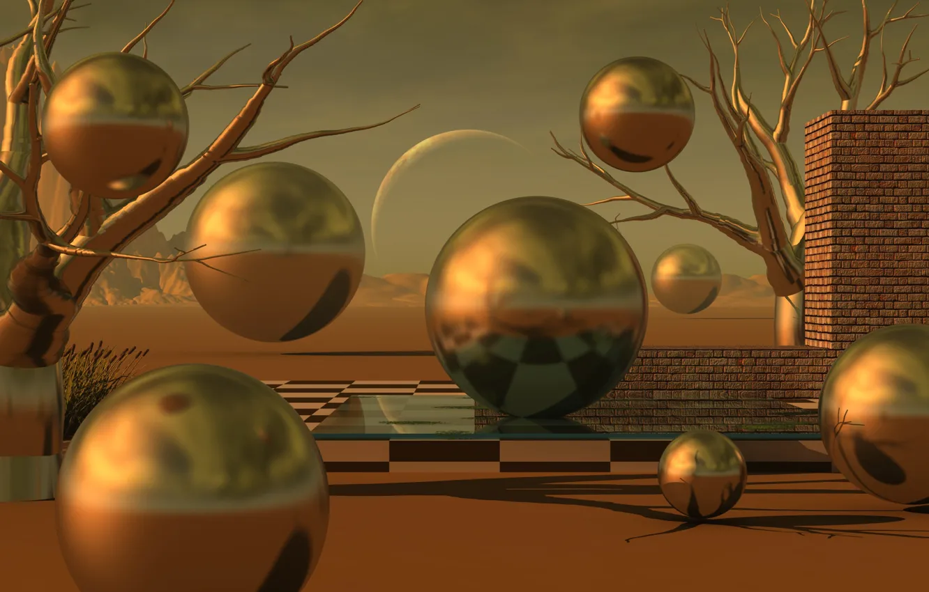 Photo wallpaper gold, balls, sphere