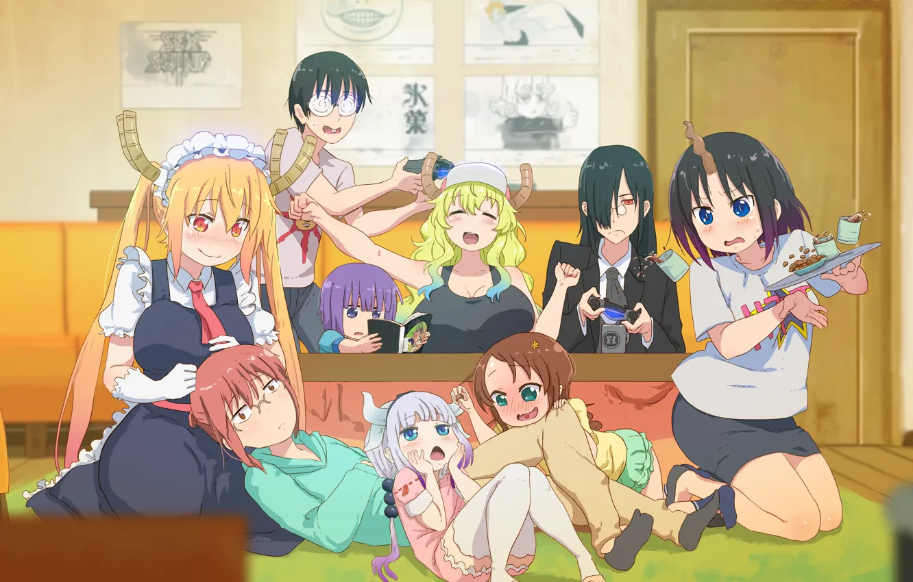 Photo wallpaper girl, anime, dragon, japanese, oppai, maid, PlayStation, bishojo