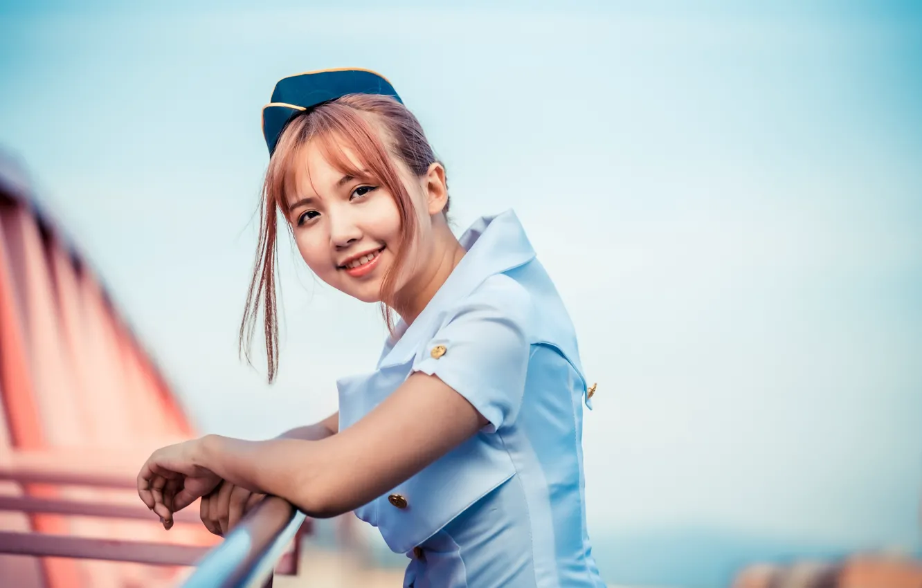 Photo wallpaper look, sweetheart, Asian, uniform, stewardess