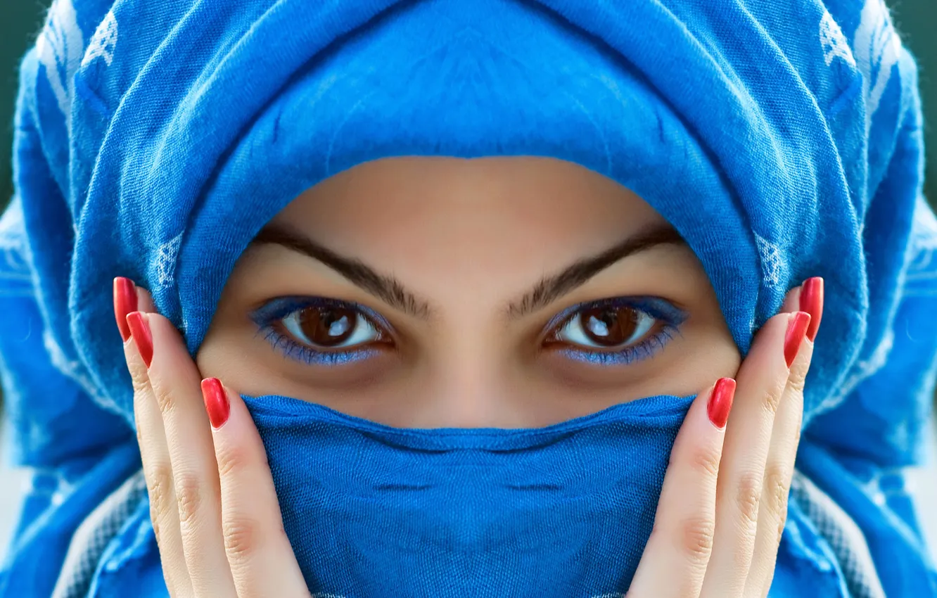 Photo wallpaper look, girl, marigolds, brown-eyed, the veil