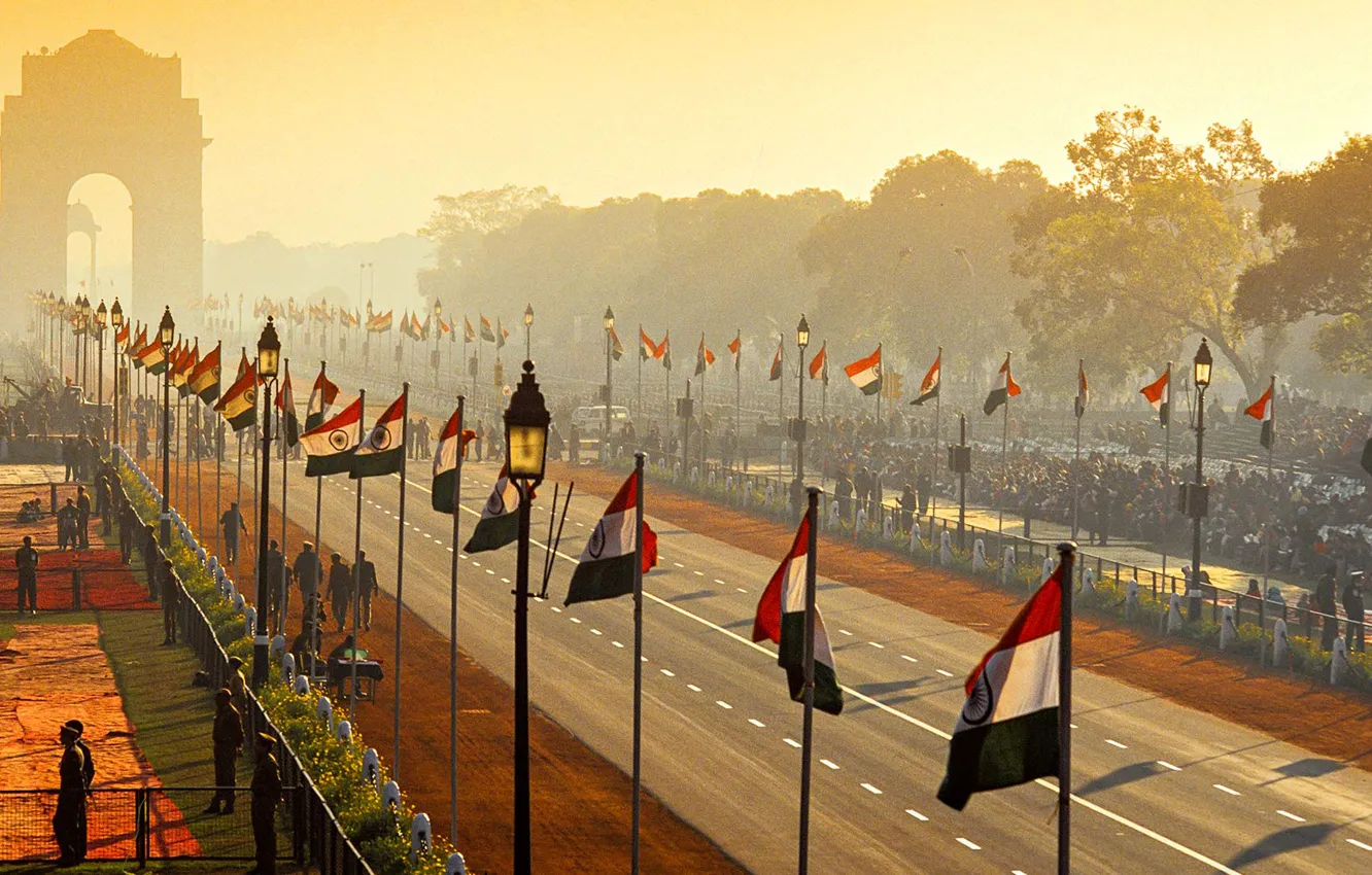 Photo wallpaper street, India, arch, parade, flags, Republic Day, New Delhi