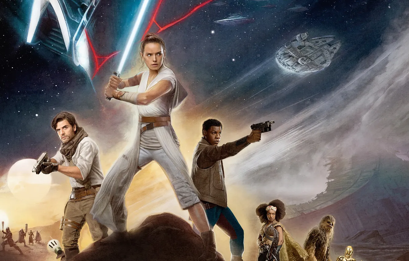 Photo wallpaper fiction, planet, art, poster, characters, Oscar Isaac, Oscar Isaac, Daisy Ridley