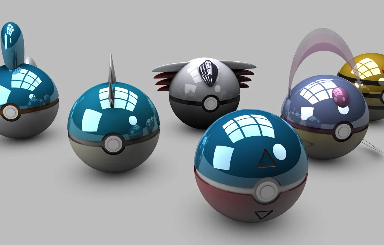 Photo wallpaper grey, background, balls, pokebola