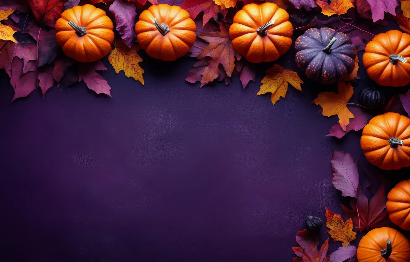 Photo wallpaper autumn, leaves, texture, frame, pumpkin, Halloween, Halloween, maple