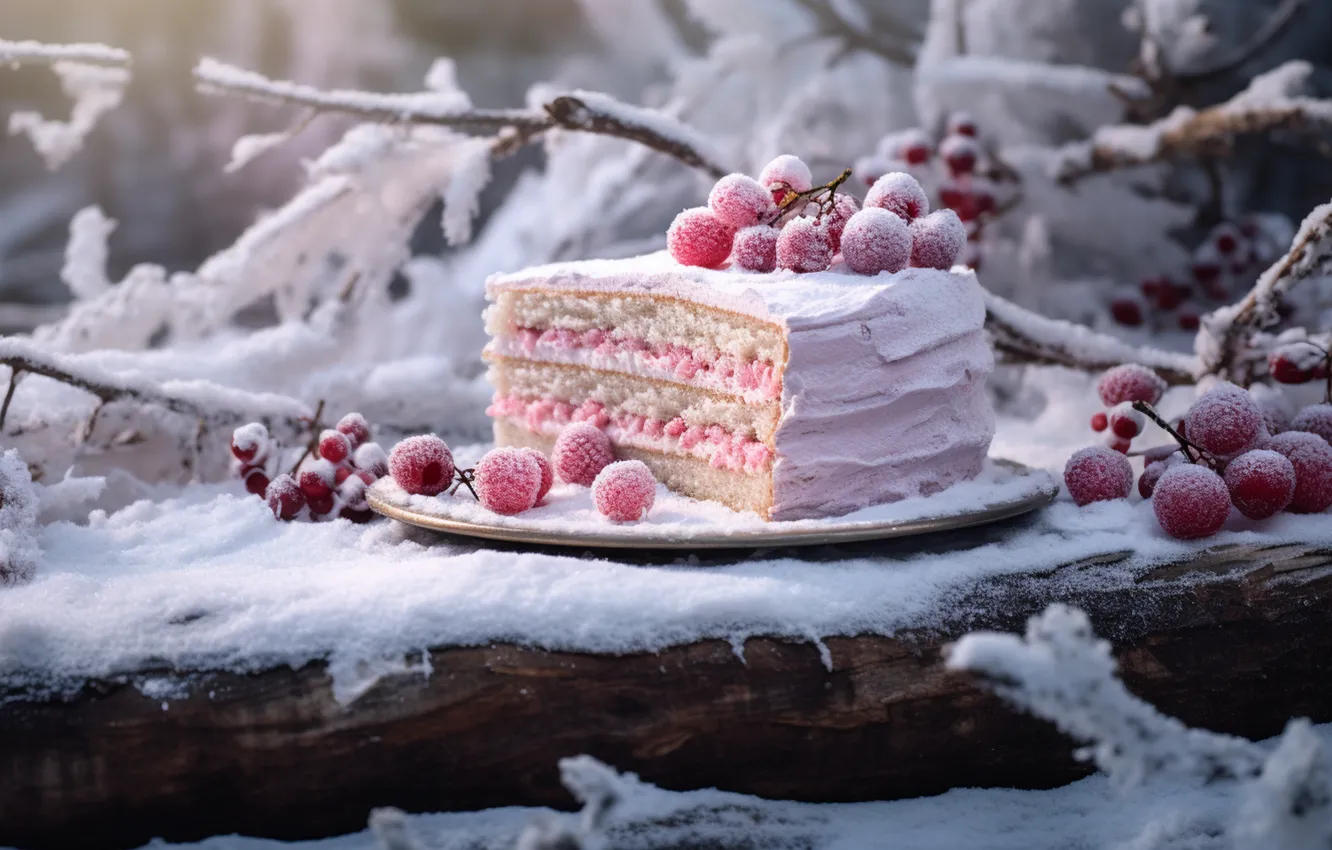 Photo wallpaper winter, frost, snow, branches, nature, berries, new year, frost