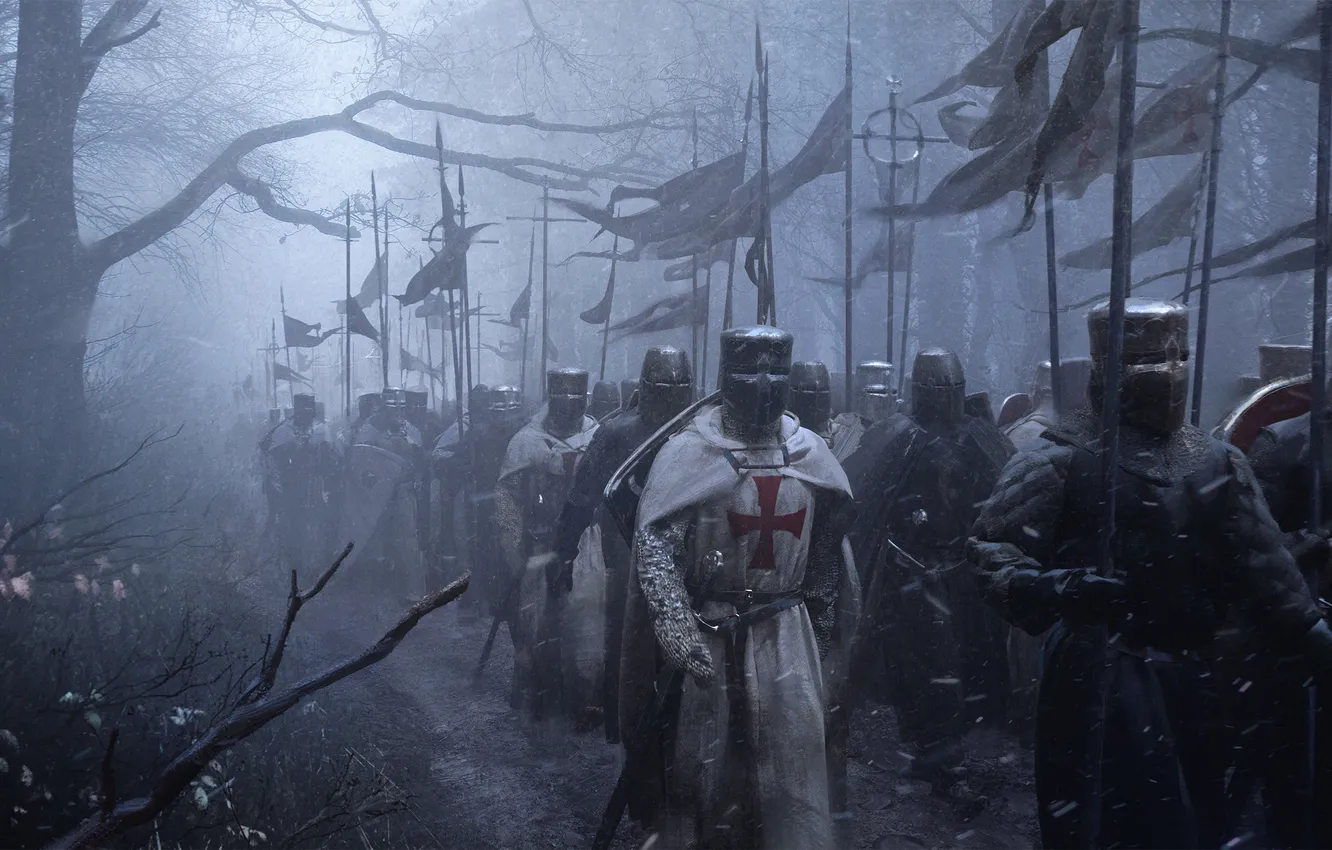 Photo wallpaper banner, flag, Jama Jurabaev, digital art, army, hike, cross, Crusader