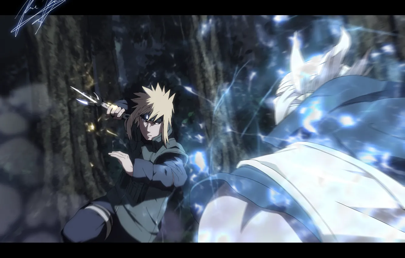 Photo wallpaper lightning, art, kunai, Naruto Shippuden, Minato vs Raikage