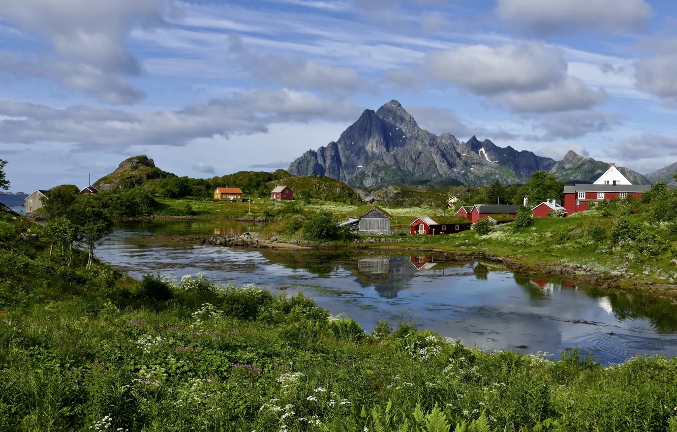 Photo wallpaper summer, water, landscape, mountains, nature, home, Norway, The Lofoten Islands