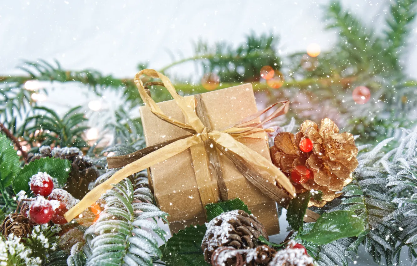 Photo wallpaper gift, new year, spruce, bumps