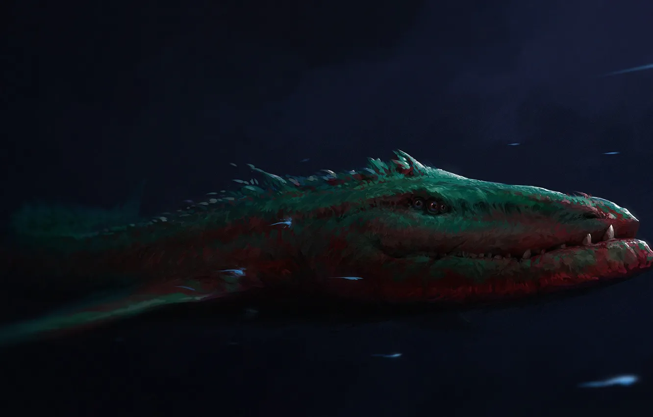Photo wallpaper sea, fiction, monster, depth, art, fantasy, Beast, Illustration