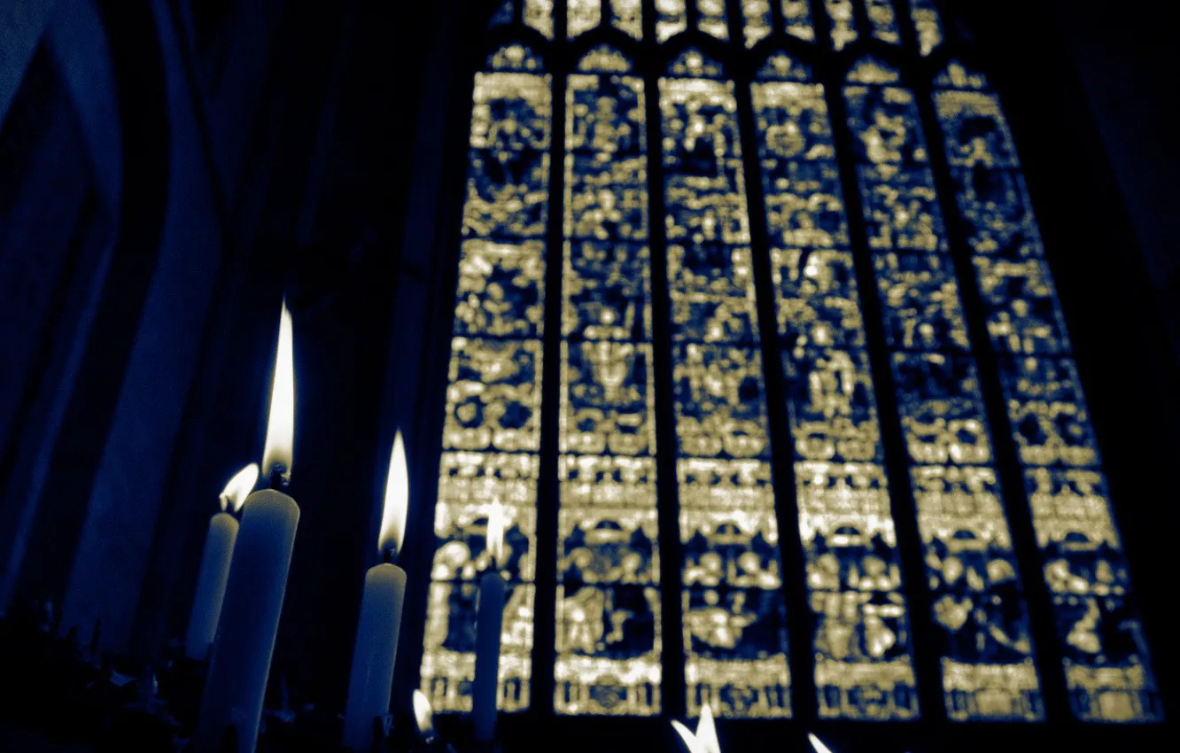 Photo wallpaper candles, Church, stained glass