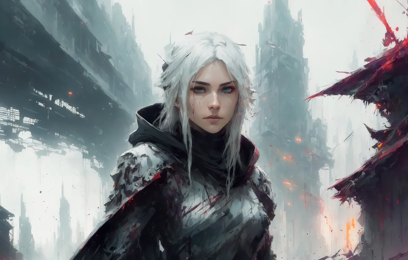 Photo wallpaper girl, fantasy, art, blond, digital art, fantasy art, white hair, fantasy girl