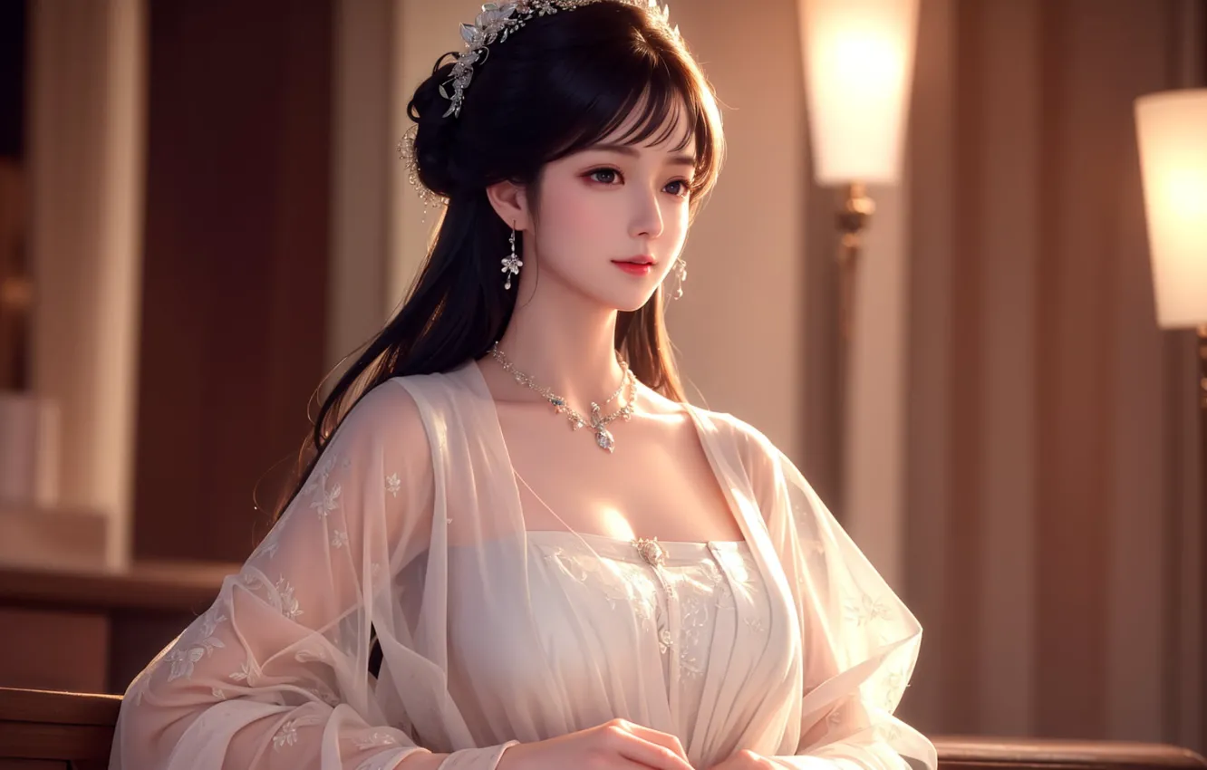 Photo wallpaper decoration, room, calm, lamp, Asian, beautiful girl, the room, tranquility