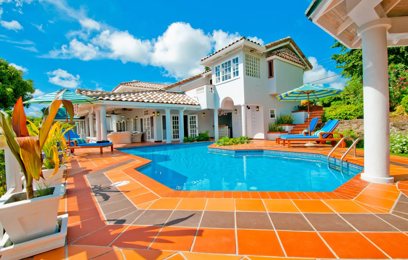 Photo wallpaper Villa, pool, architecture, terrace