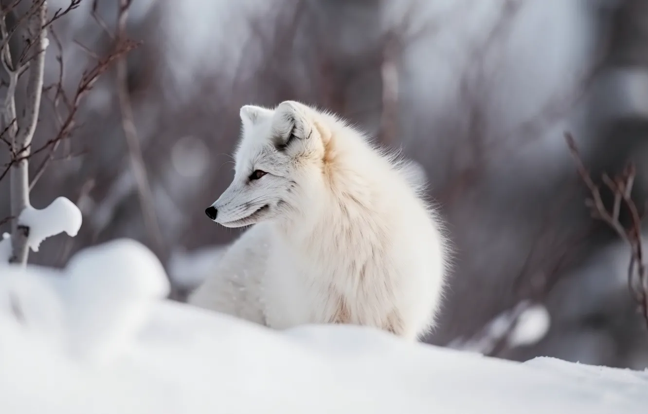 Photo wallpaper winter, look, snow, pose, the snow, face, Fox, AI art