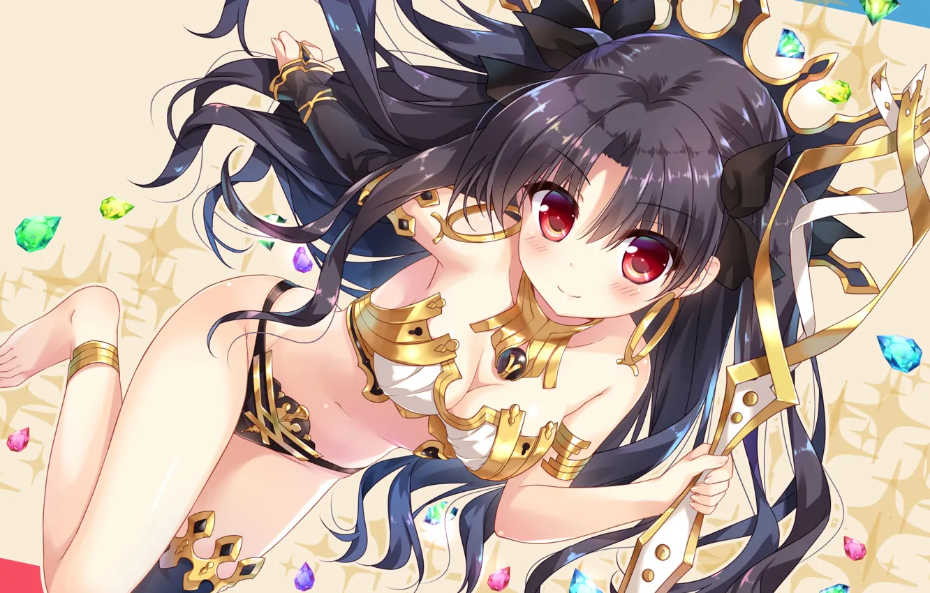 Photo wallpaper girl, sexy, cleavage, thighhighs, long hair, legs, boobs, anime