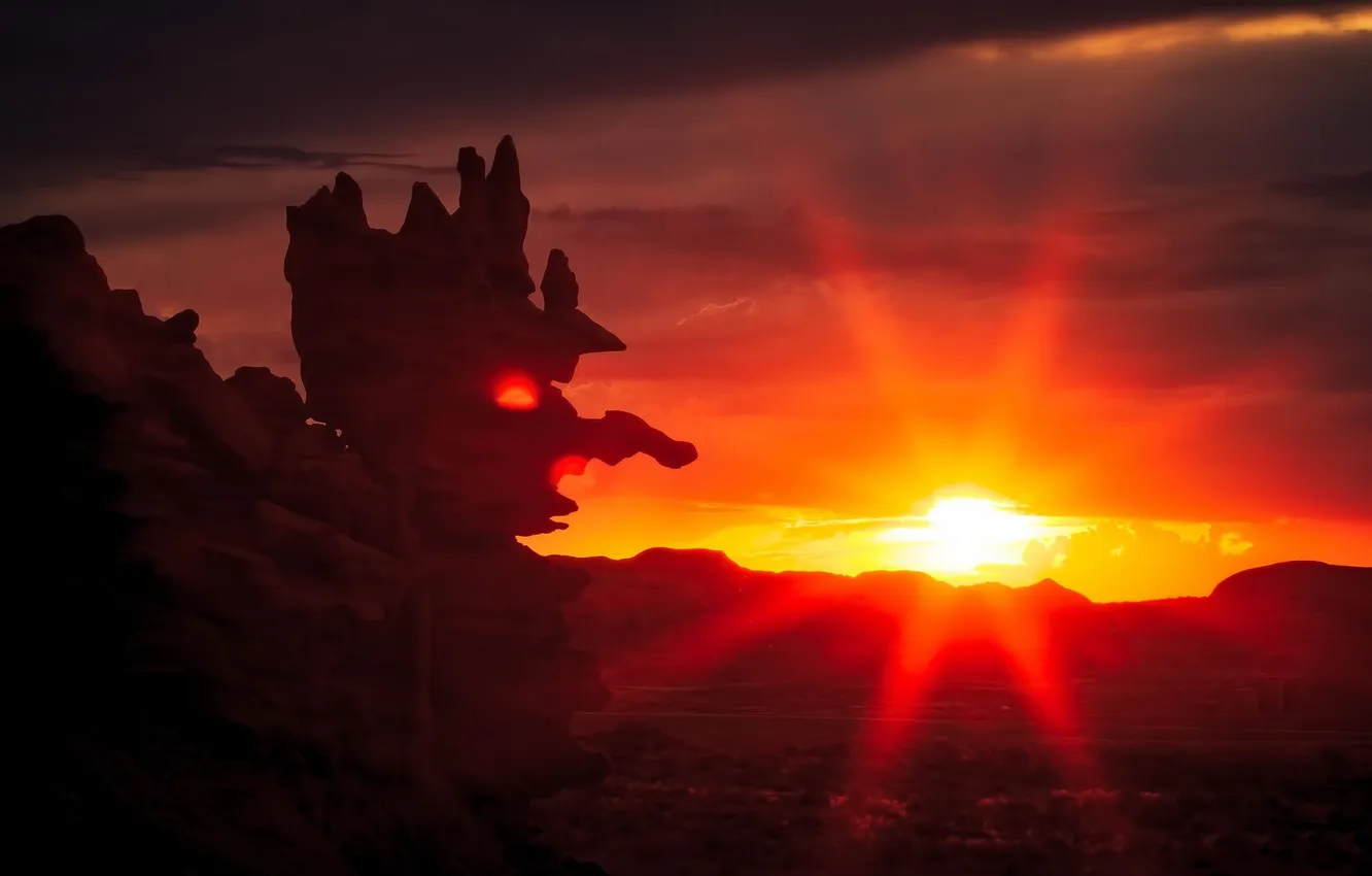 Photo wallpaper landscape, sunset, rocks, canyon