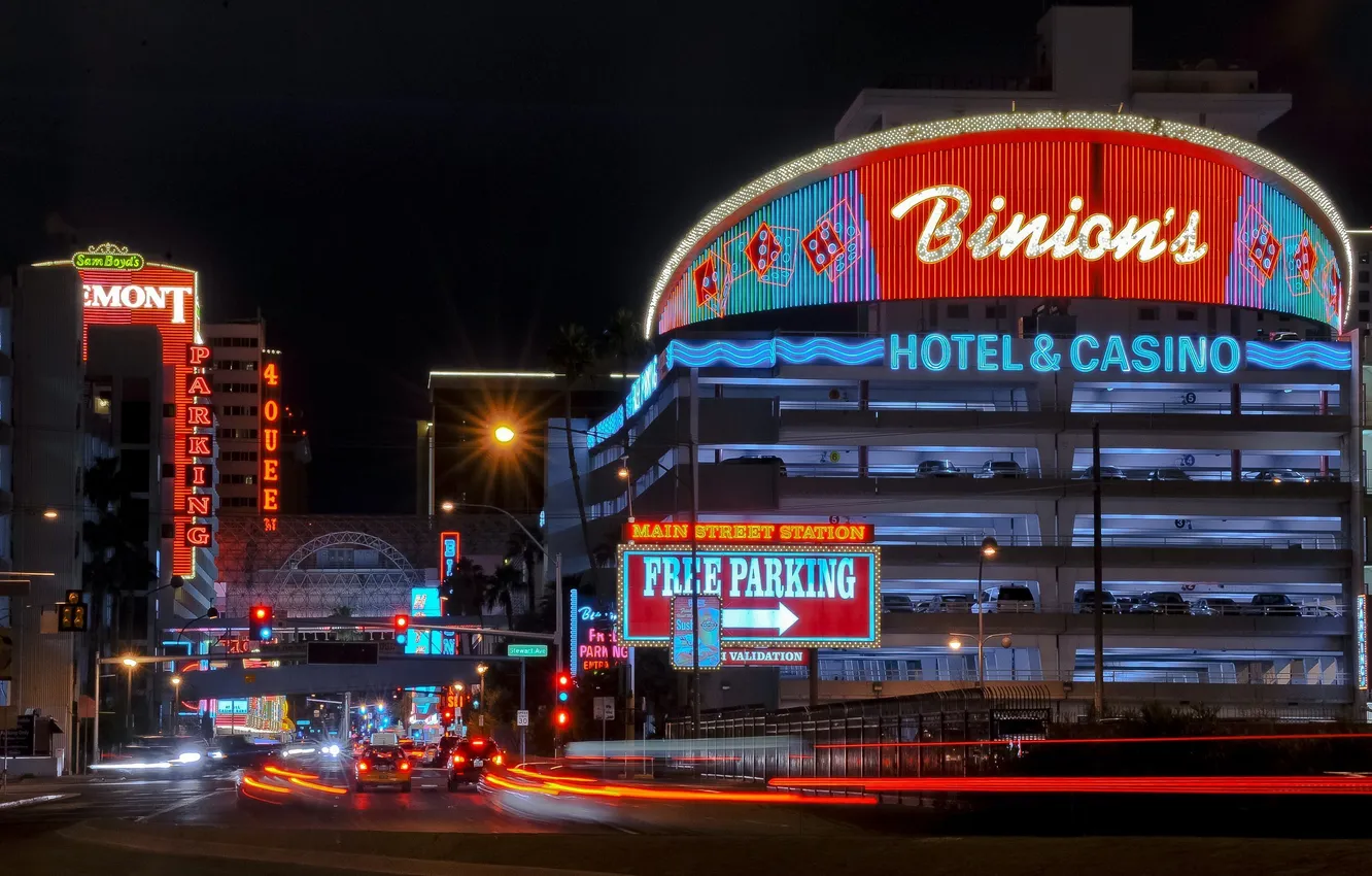 Photo wallpaper night, Las Vegas, Nevada, night, Las Vegas, Nevada, binions hotel and casino