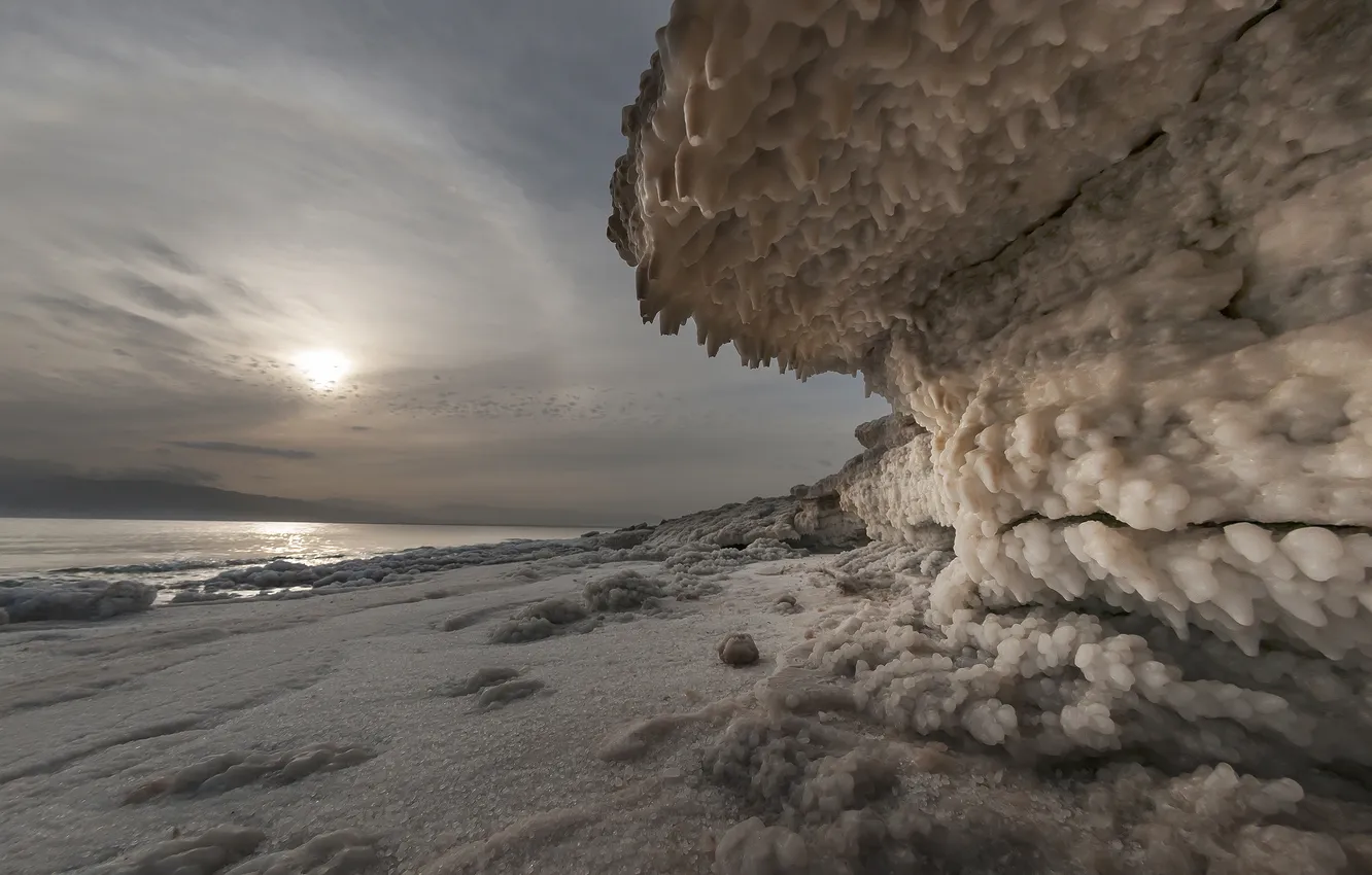 Photo wallpaper ice, the sun, snow, halo