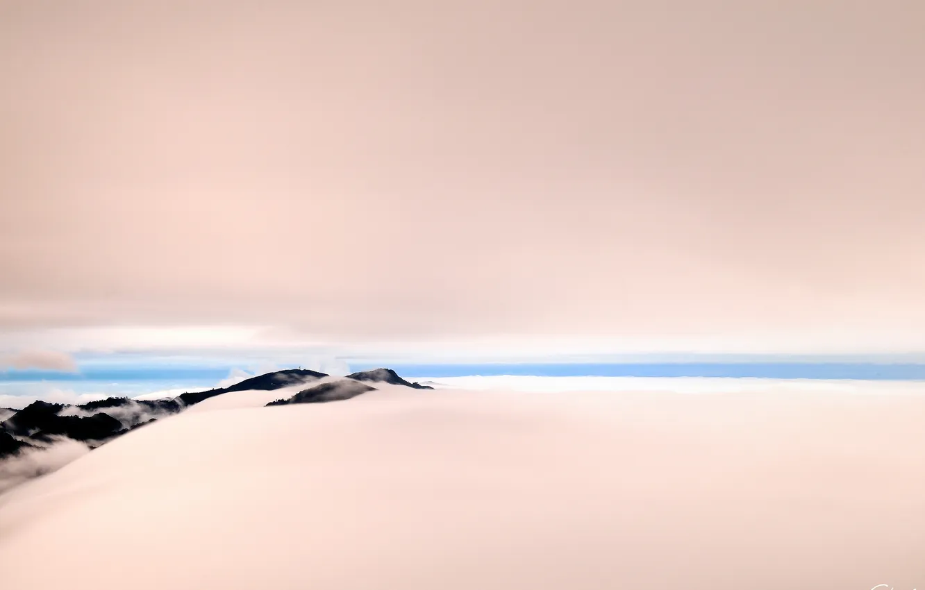 Photo wallpaper the sky, clouds, mountains, tops, height