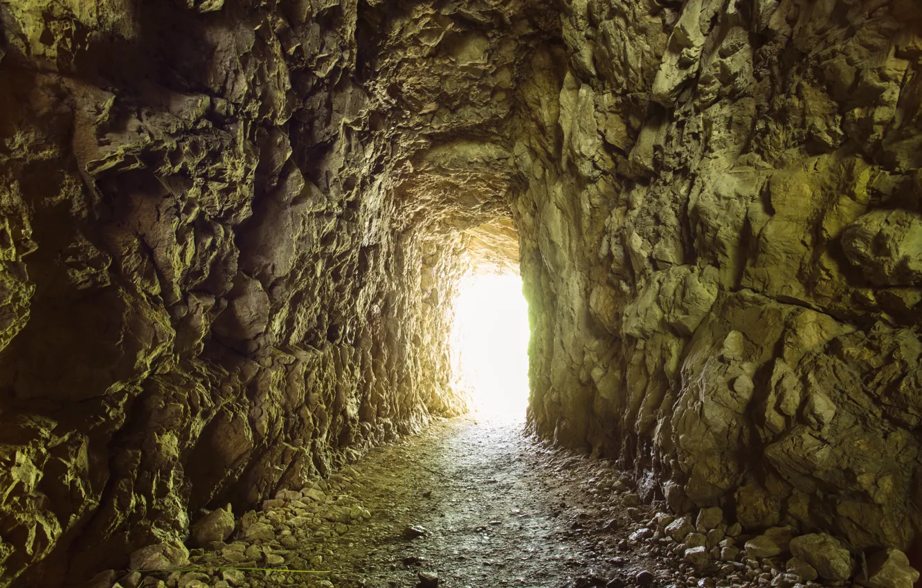 Photo wallpaper light, stones, Cave