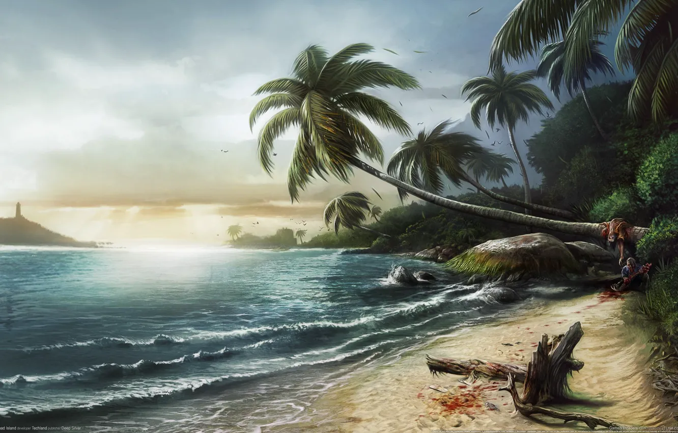 Photo wallpaper sea, landscape, palm trees, coast, Dead Island