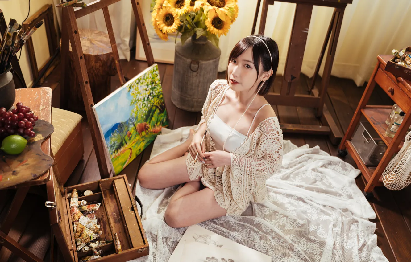 Photo wallpaper girl, paint, Asian
