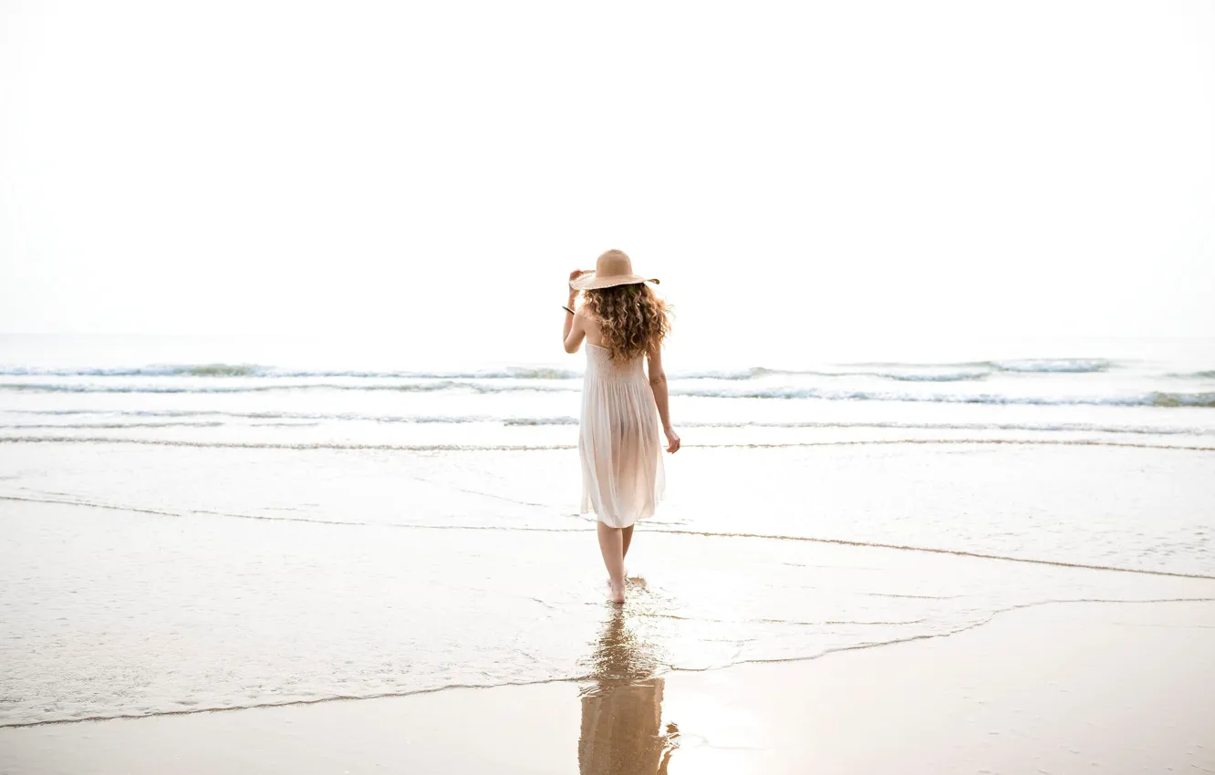 Photo wallpaper sea, girl, dress