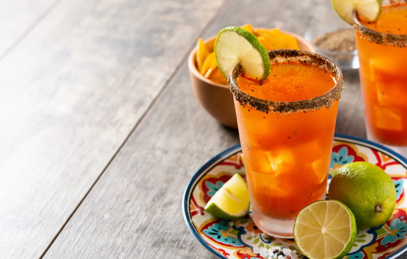 Photo wallpaper ice, glass, glass, cocktail, lime, drink, citrus