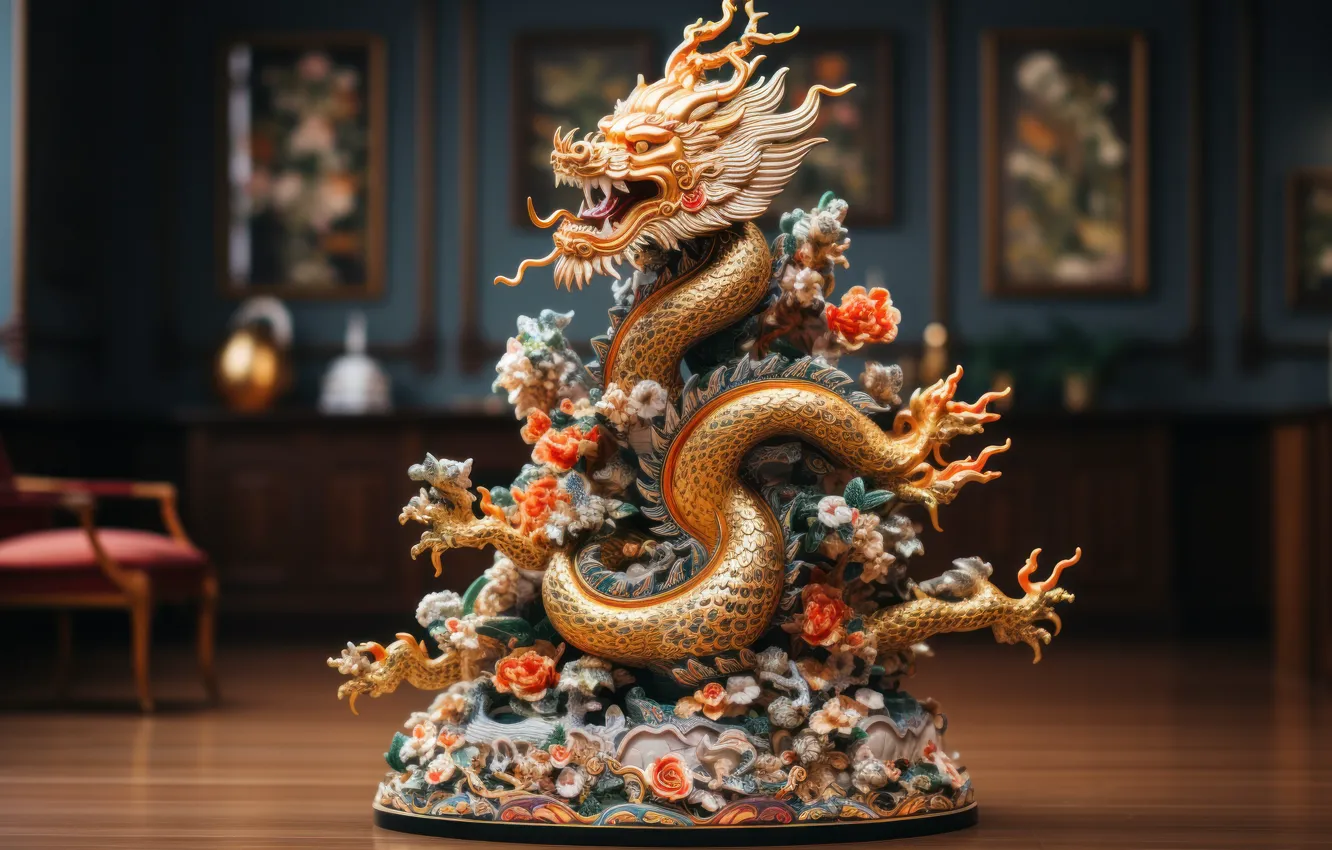 Photo wallpaper style, dragon, new year, figurine, ornament, figures, Chinese, symbol of the year