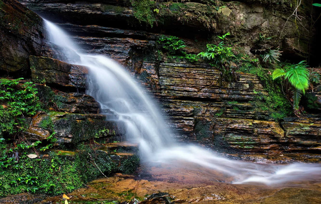 Photo wallpaper rock, waterfall, stream