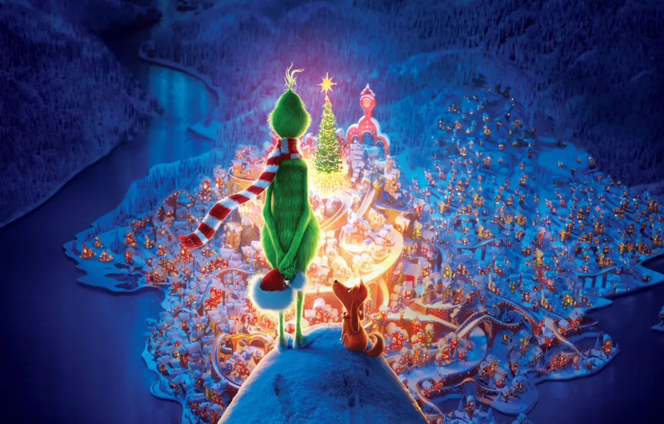 Photo wallpaper villain, bad, how the Grinch stole Christmas, Max, city view, Grinch, green man, The Grinch