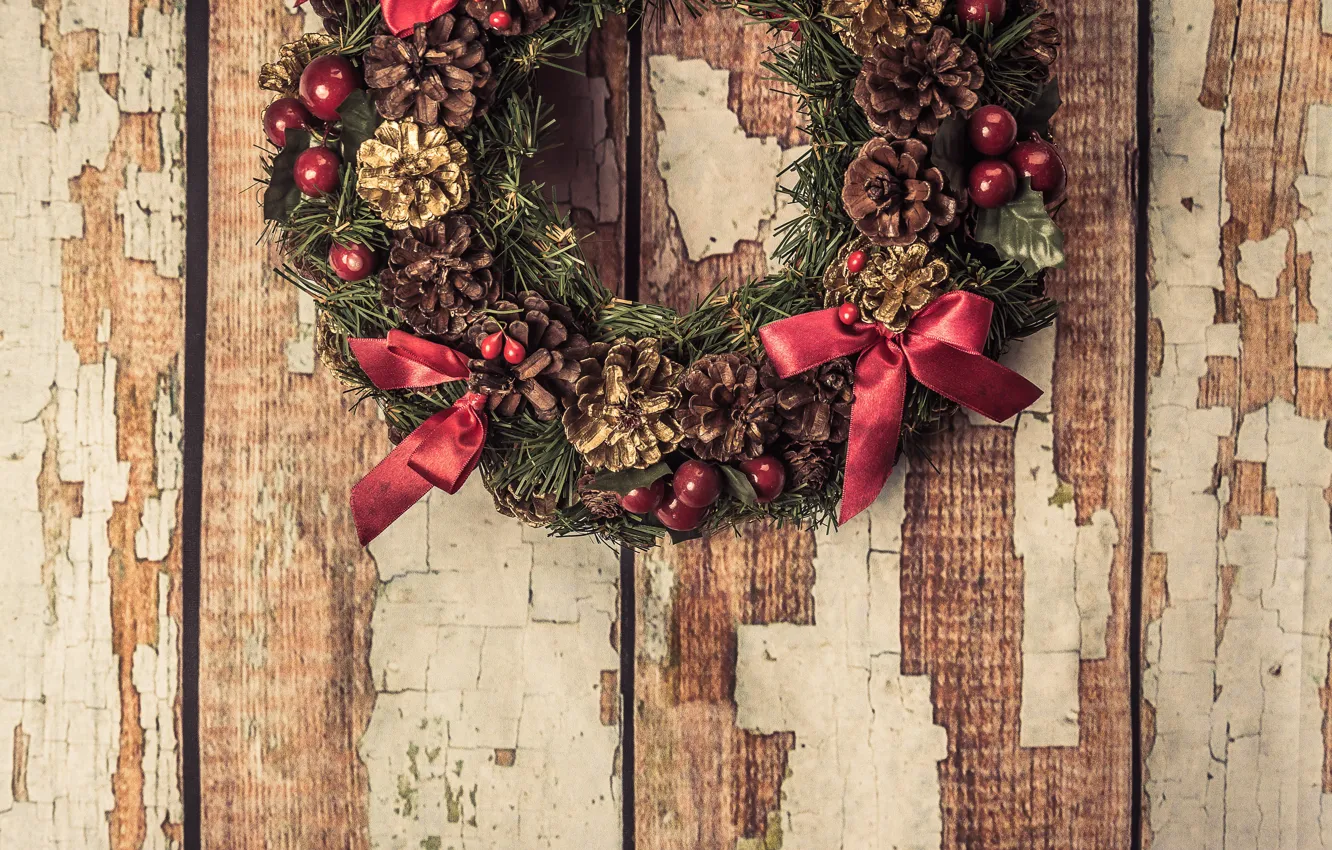 Photo wallpaper decoration, new year, Christmas, Christmas, wreath, wood, New Year, decoration