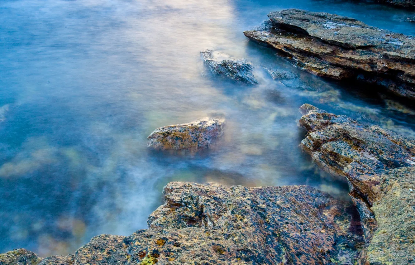 Photo wallpaper water, stones, shore