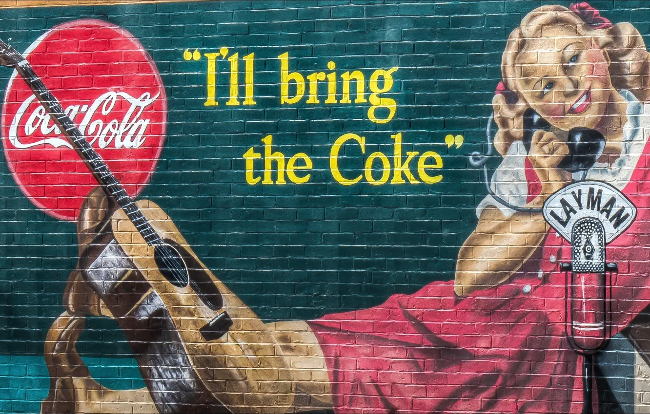 Photo wallpaper graffiti, Coca-Cola, Wall, brand