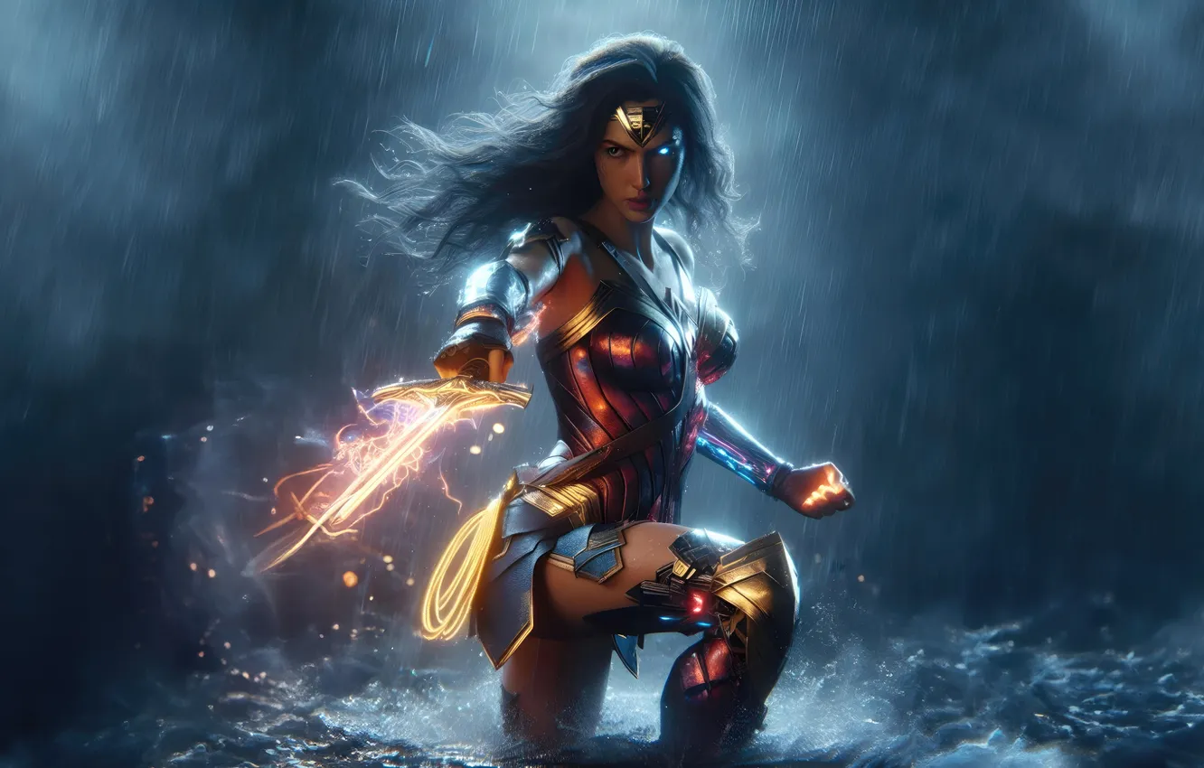 Photo wallpaper woman, dual, justice, Weapons, Wonder