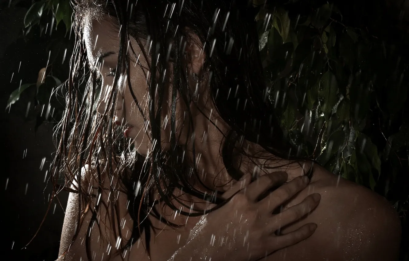 Photo wallpaper girl, rain, portrait