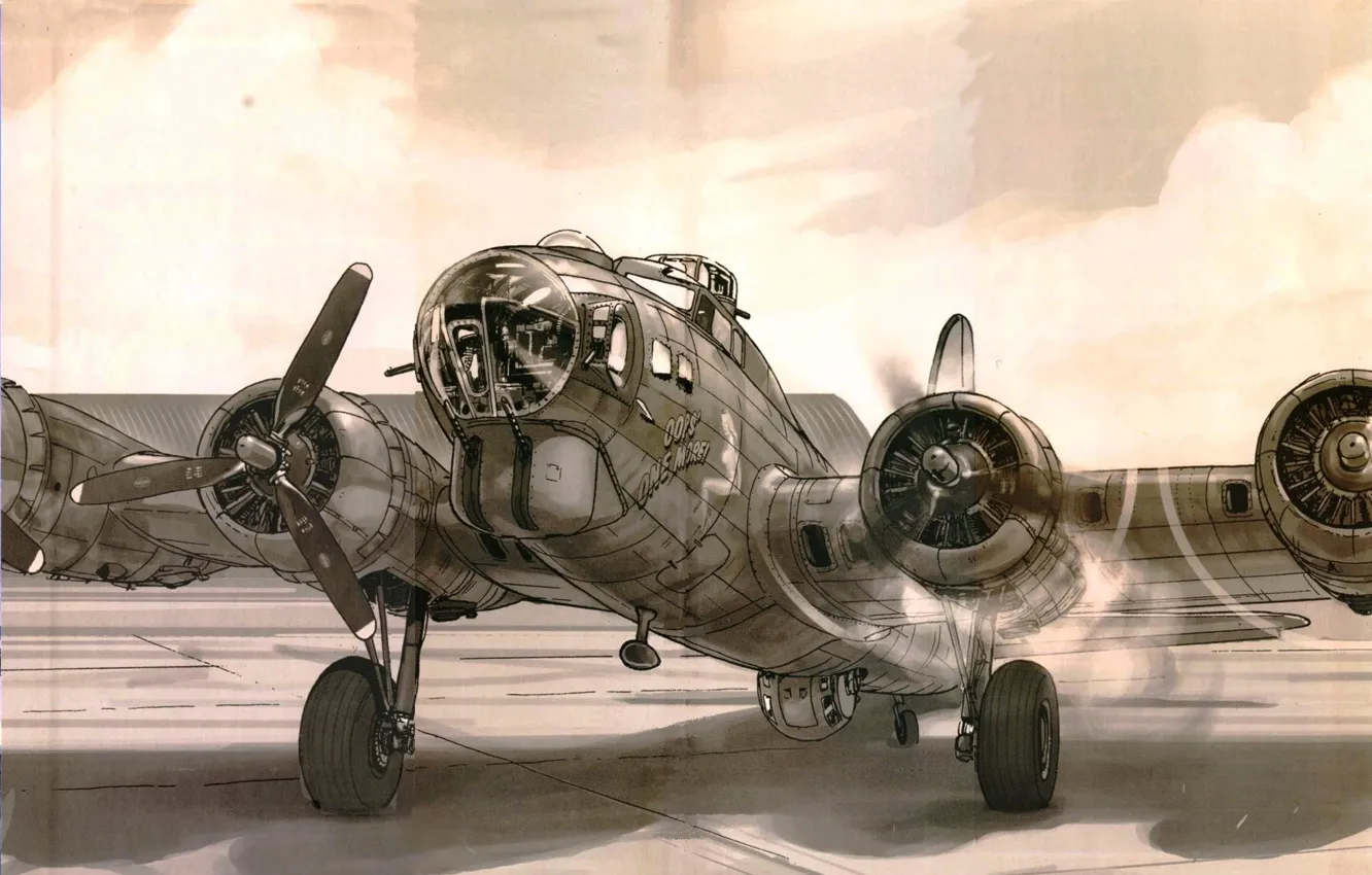 Photo wallpaper figure, Boeing, start, bomber, USAF, B-17, Flying fortress, Flying Fortress