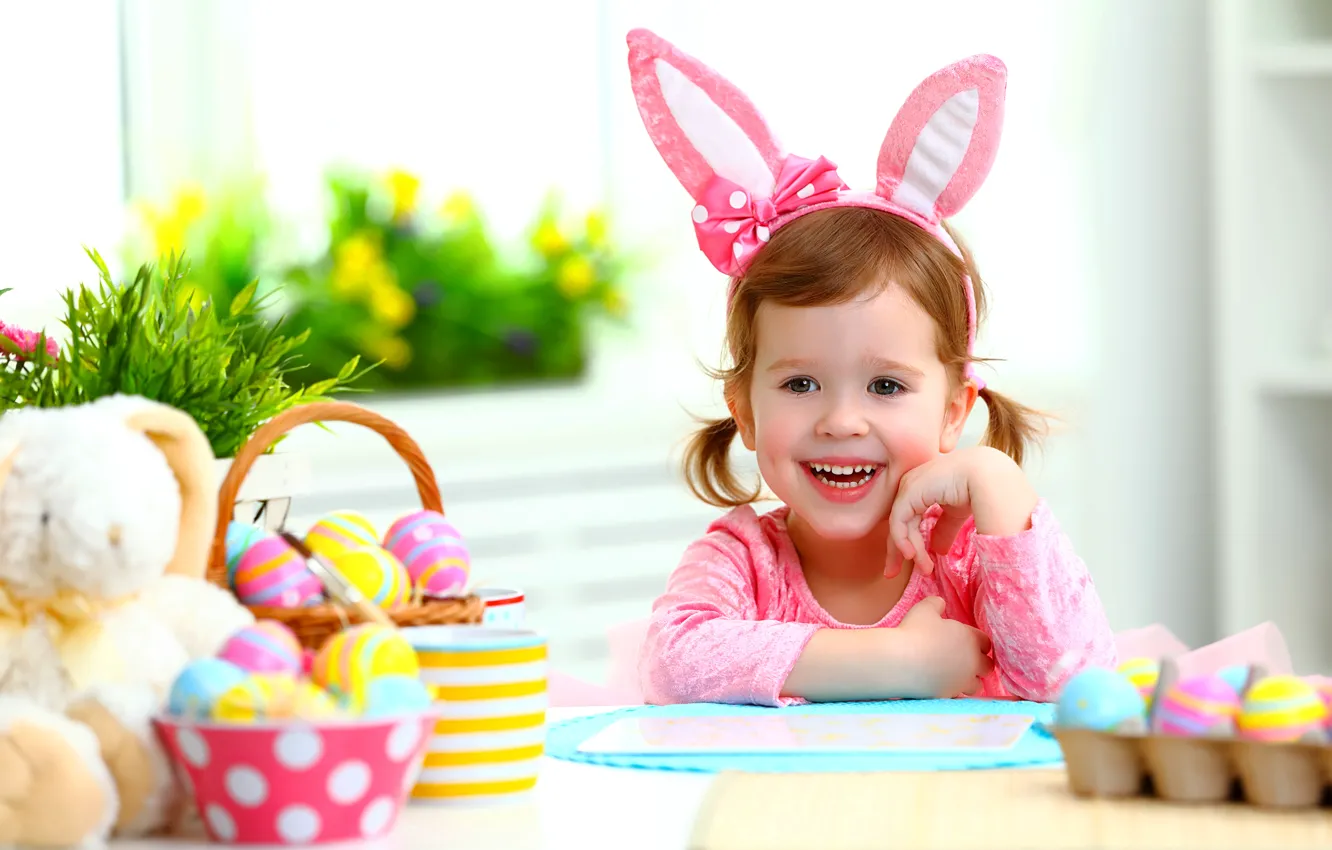 Photo wallpaper joy, children, smile, mood, Easter, child, Easter, little girl