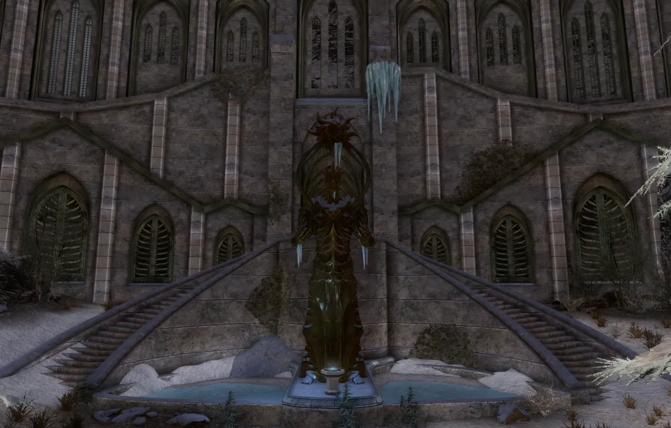 Photo wallpaper Lost, game, Skyrim, statue, ruin, temple
