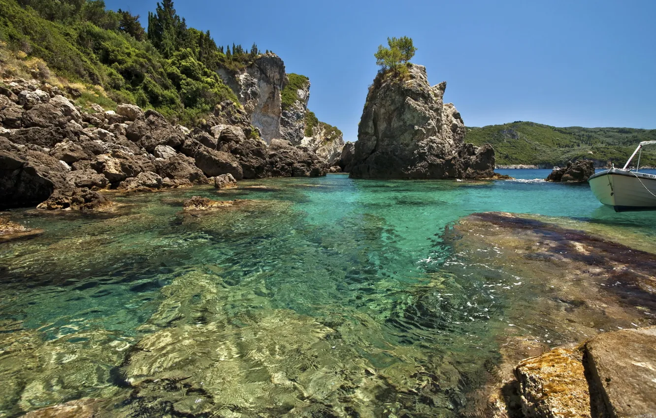 Photo wallpaper sea, rocks, boat, Laguna