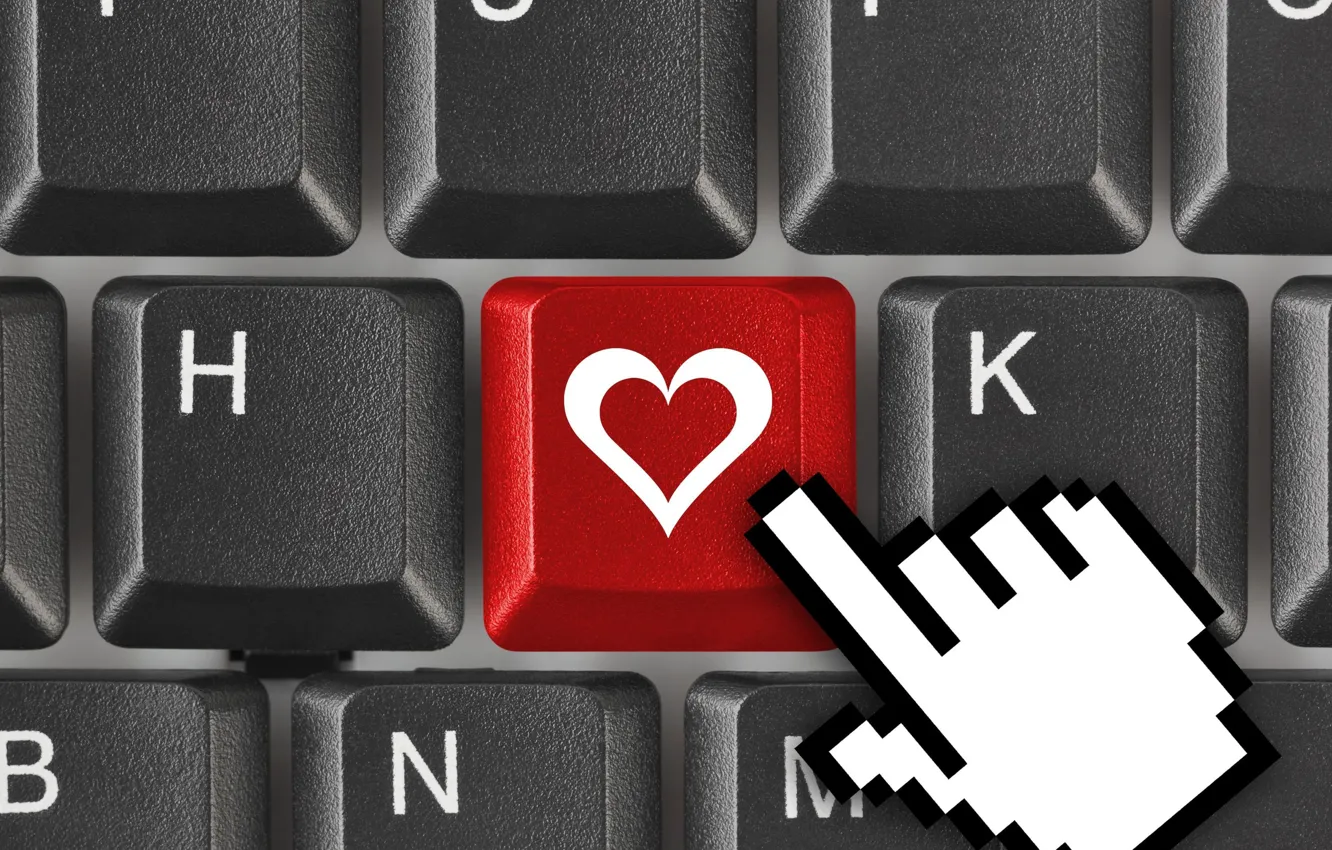 Photo wallpaper red, background, Wallpaper, mood, black, heart, the cursor, button
