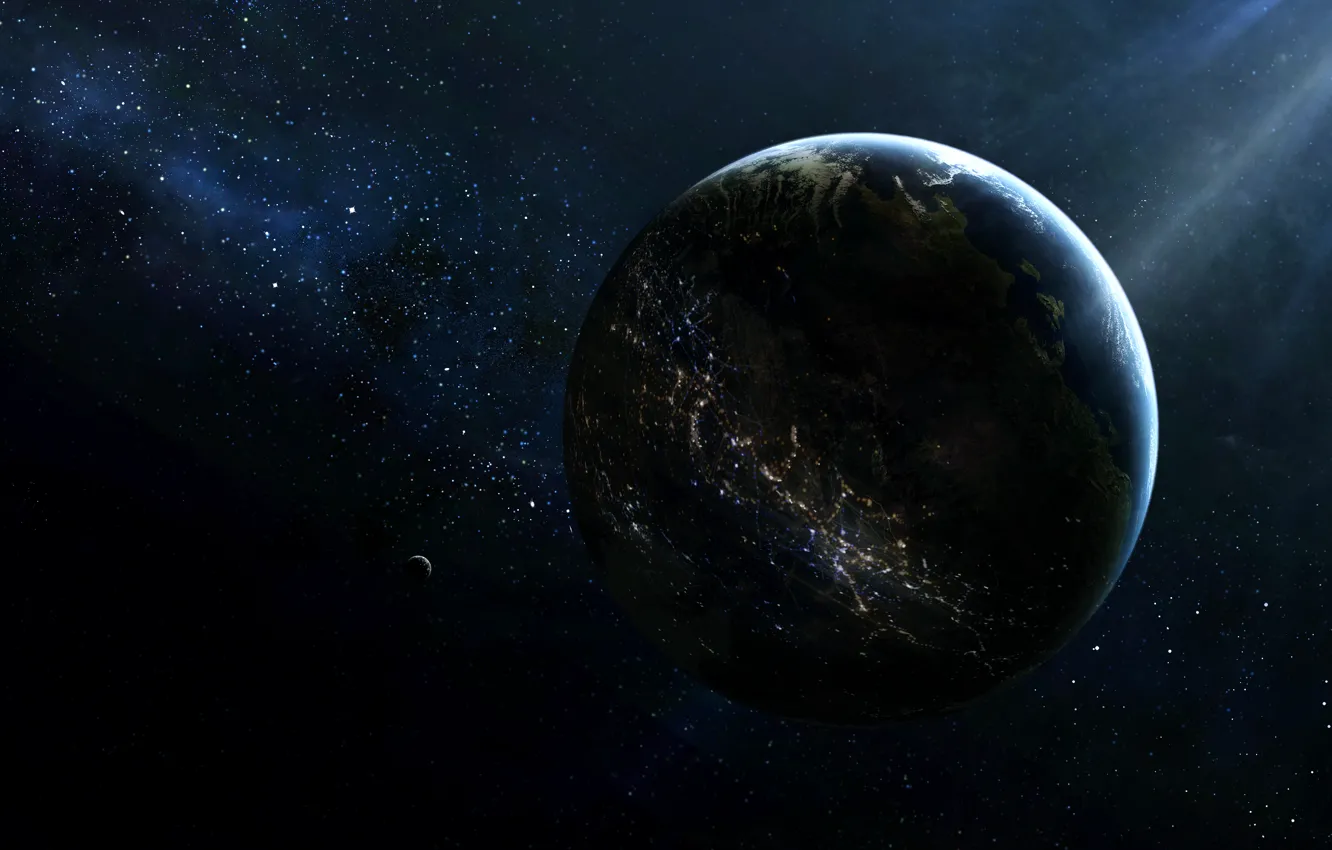 Photo wallpaper stars, light, space, civilization, planet