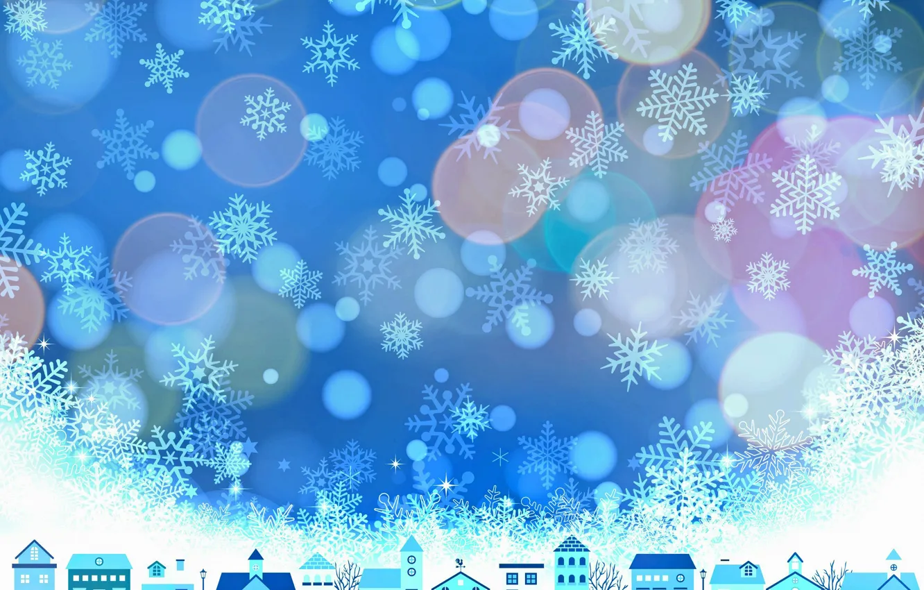 Photo wallpaper winter, snowflakes, the city, home, texture, Christmas, New year, houses