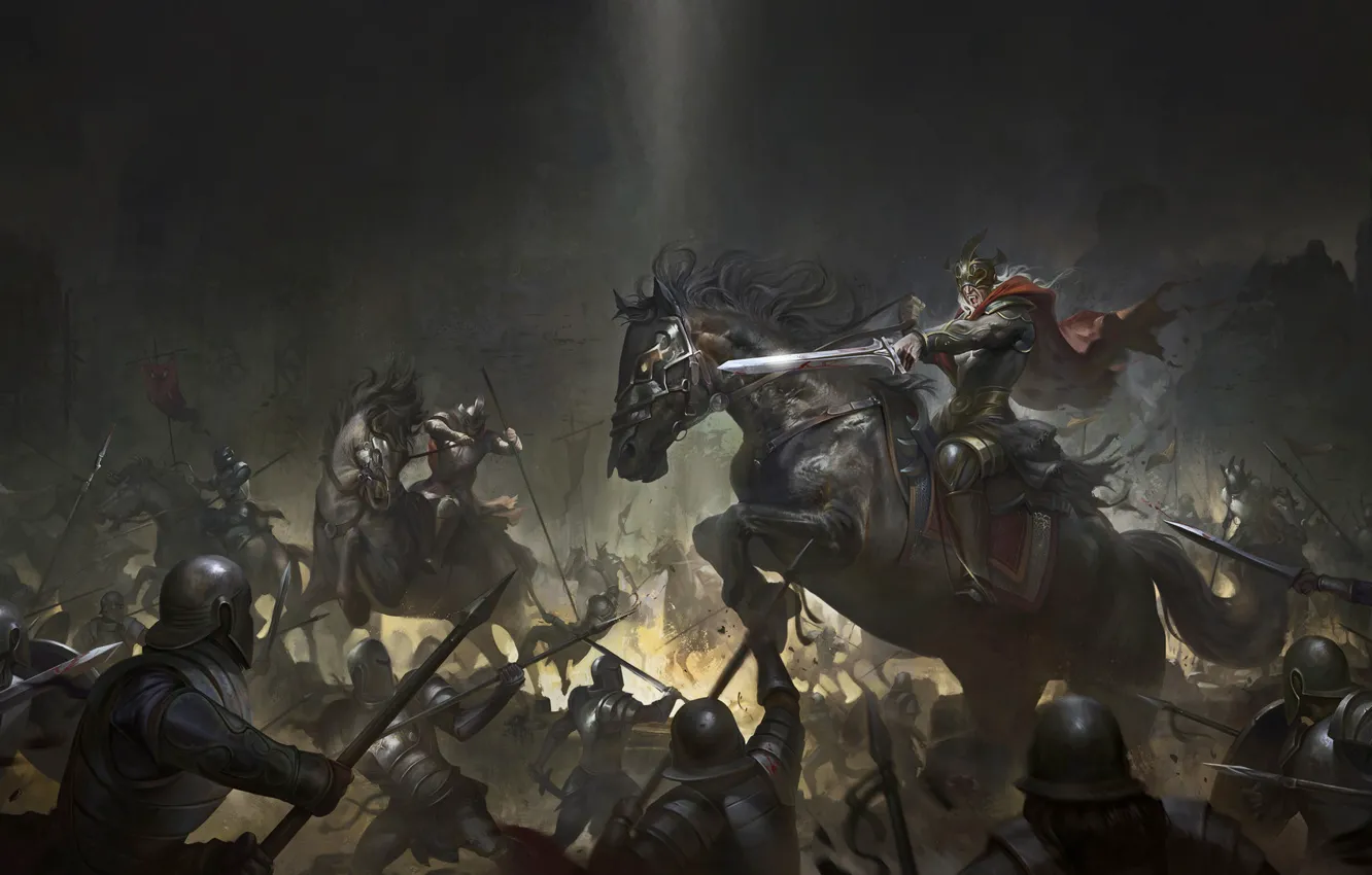 Photo wallpaper Horse, Armor, Horse, Army, Battle, Swords, Mythology, War
