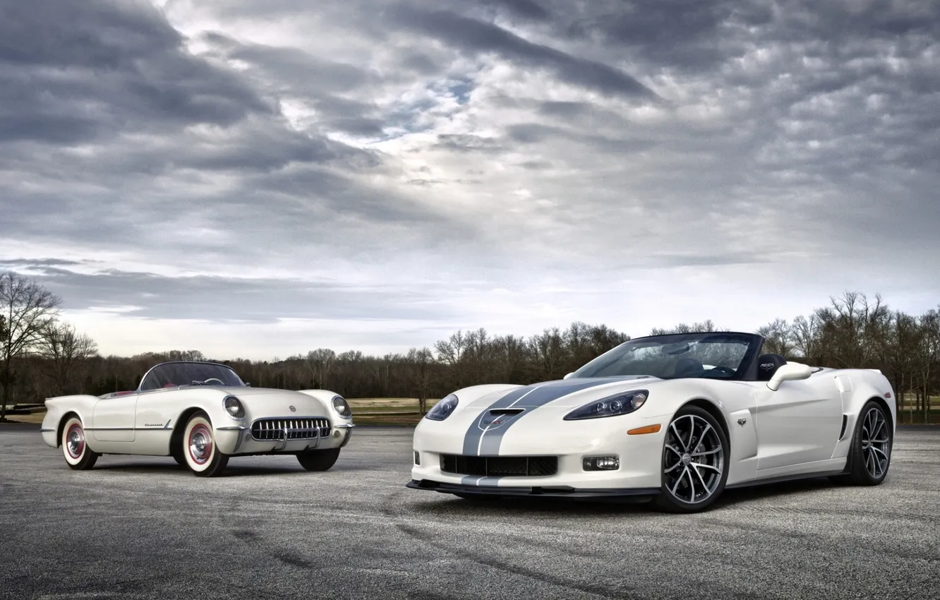 Photo wallpaper the sky, clouds, Corvette, Chevrolet, 1953, Chevrolet, the front, and