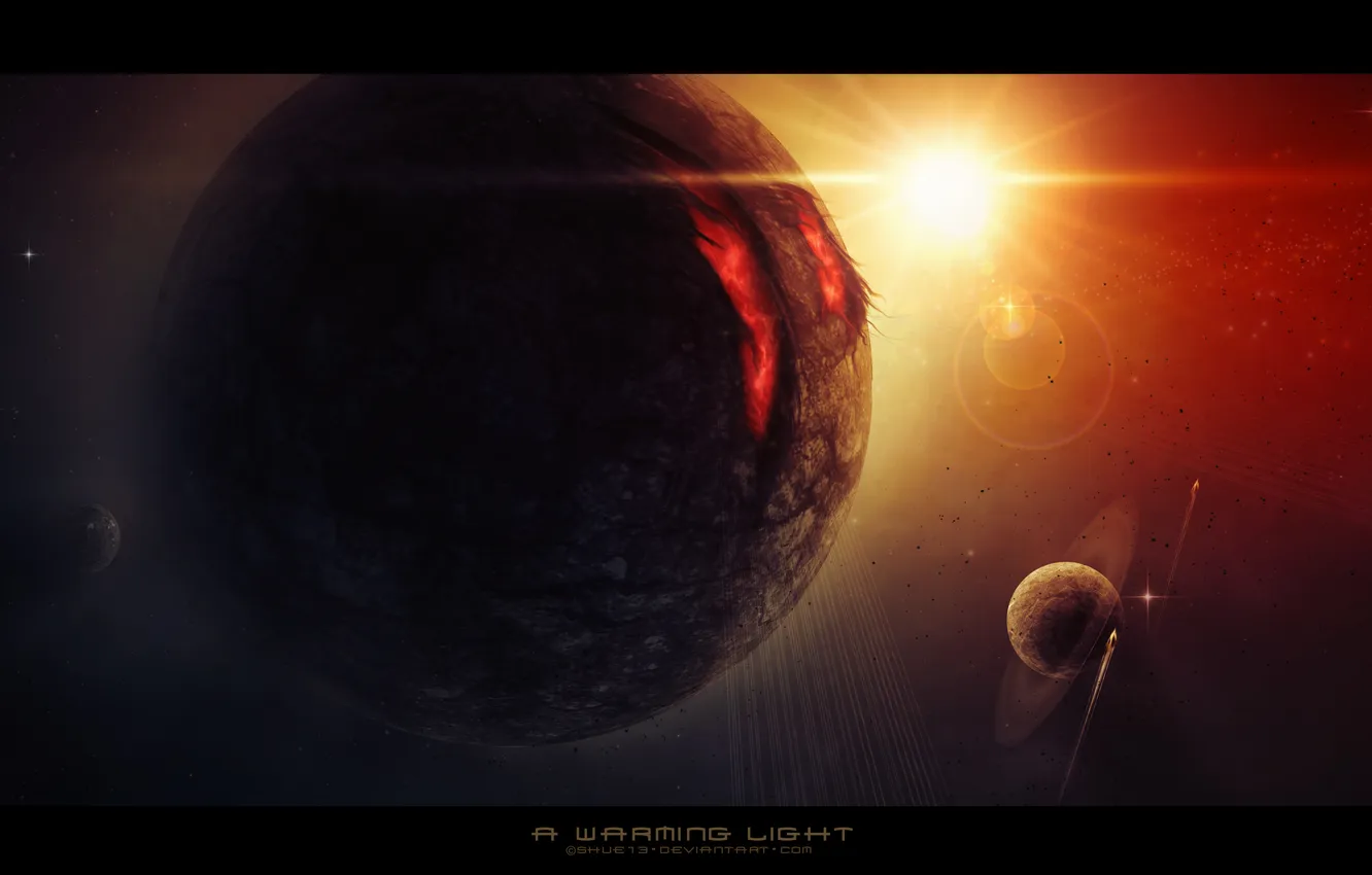 Photo wallpaper the sun, planet, satellite