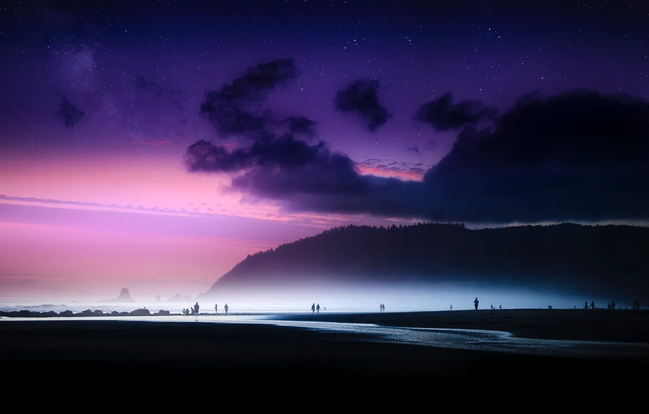 Photo wallpaper sunset, clouds, Beach at night, Ernest Karchmit