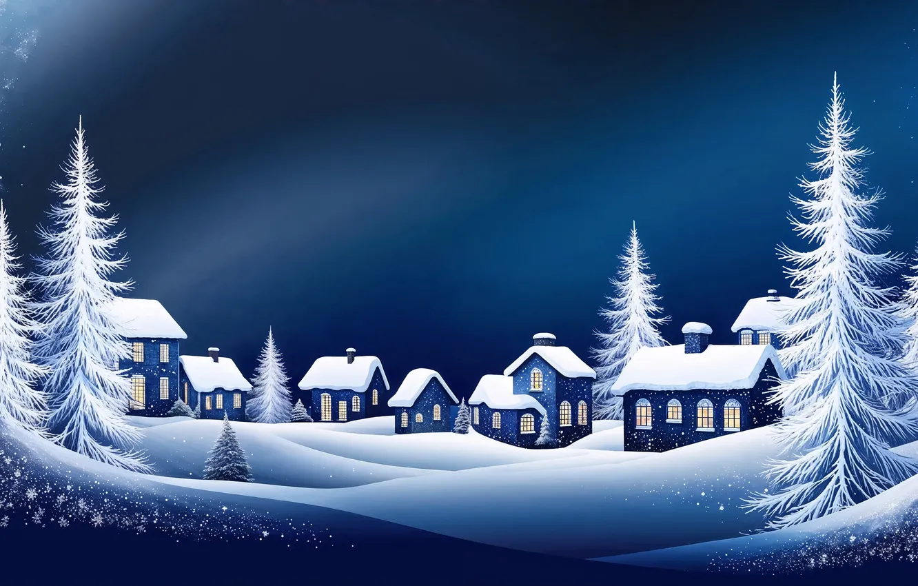 Photo wallpaper snow, new year, home, ate, Christmas, postcard